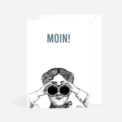 Grußkarte Moin - Fernglas - retro