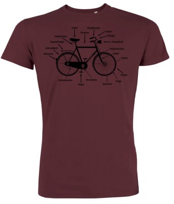 Shirt für Radfahrer - Fahrrad mit Bezeichnungen aus Biobaumwolle