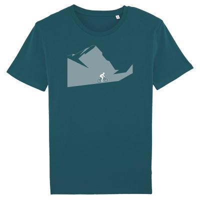 T-Shirt in petrol mit Bergfahrer Motiv bedruck