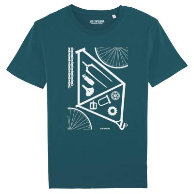 T-Shirt in petrol mit einzelnen Fahrradbestandteilen