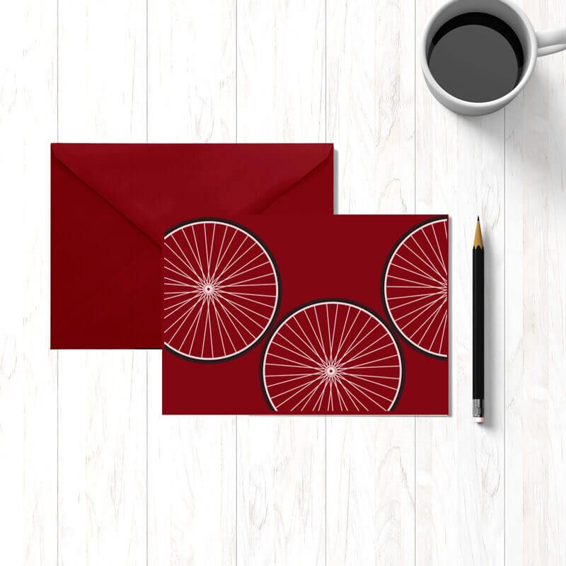 Grußkarte mit LaufräderMotiv und passendem Umschlag